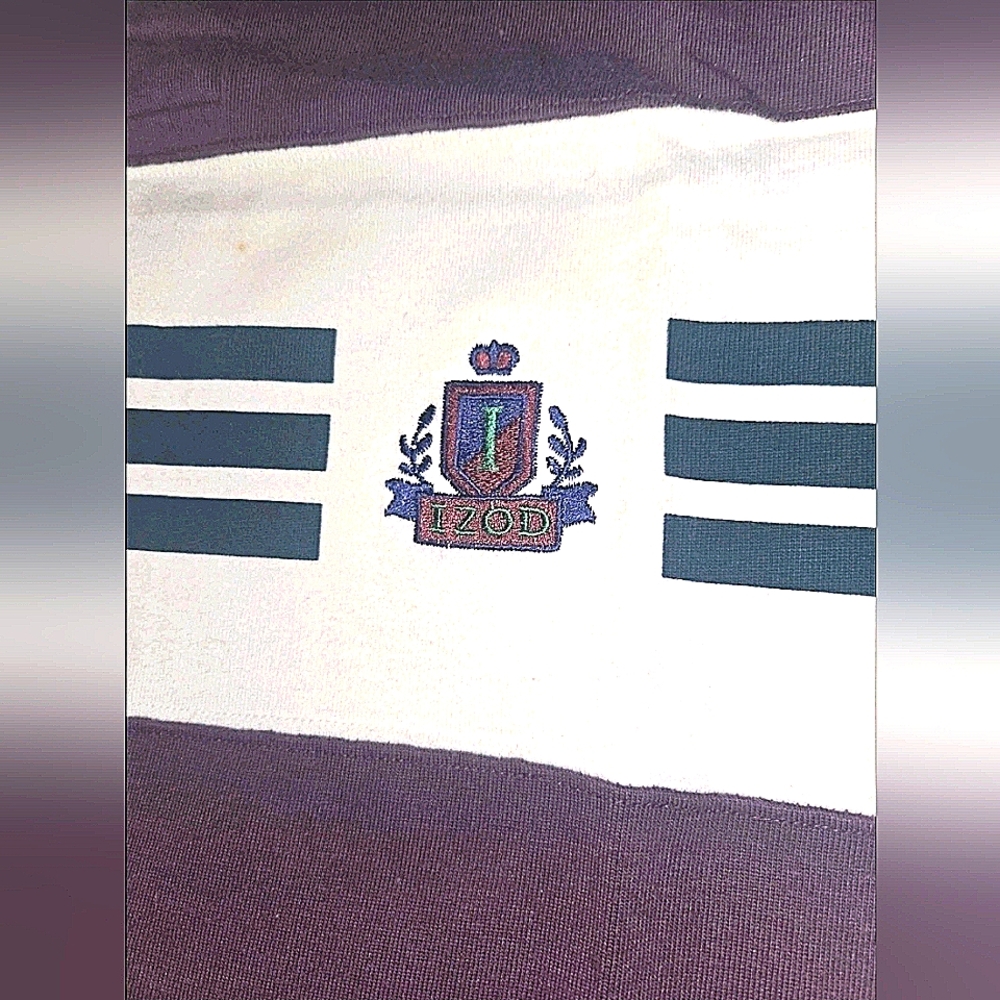 Vintage Izod Men's Purple, White And Green Striped Casual Polo Shirt Size M - Picture 3 of 4